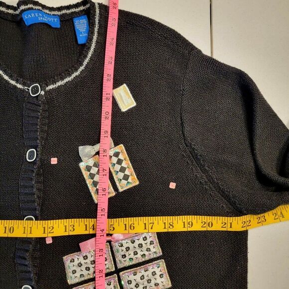 Karen Scott Embroidered 3D Cardigan Womens L Birthday Sequins Knit Presents - Picture 11 of 12